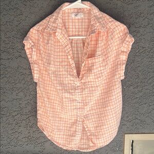 Japna Orange and White Notched Collar Button Down Shirt